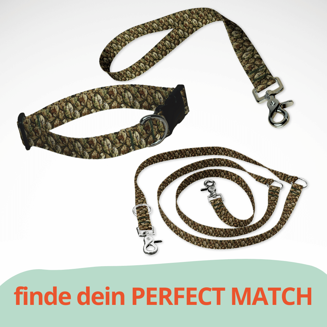 Set aus dreifach verstellbarer Hundeleine und Hundehalsband mit kostenloser Personalisierung mit Scherenkarabiner, Jagd Camouflage