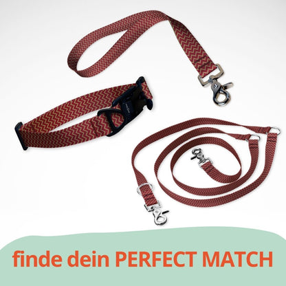 Set mit Hundehalsband mit FIDLOCK Magnetverschluss, Kurzführer und Leine. Weinrot