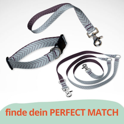 Set mit Hundehalsband mit Klickverschluss, Kurzführer und dreifach verstellbarer Hundeleine. blau lila