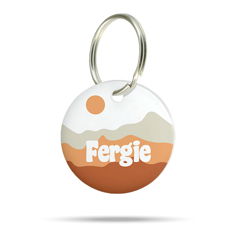 Personalisierte Hundemarke aus Acryl im warmen Naturdesign, leicht, geräuschlos und klimperfrei, individuelles Namensschild für Halsband