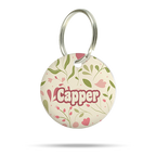 Acryl Hundemarke mit floralen Mustern in Beige, personalisiert, leise und klimperfrei, elegante Tiermarke für Hunde