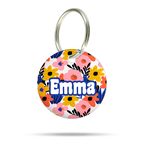 Acryl Hundemarke mit buntem Blumenmuster, personalisiert, leise und klimperfrei, Tiermarke für Hunde und Welpen