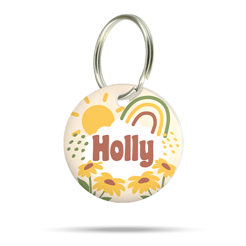 Personalisierte Hundemarke aus Acryl im Boho Design, leicht, geräuschlos und klimperfrei, stylische Dog ID