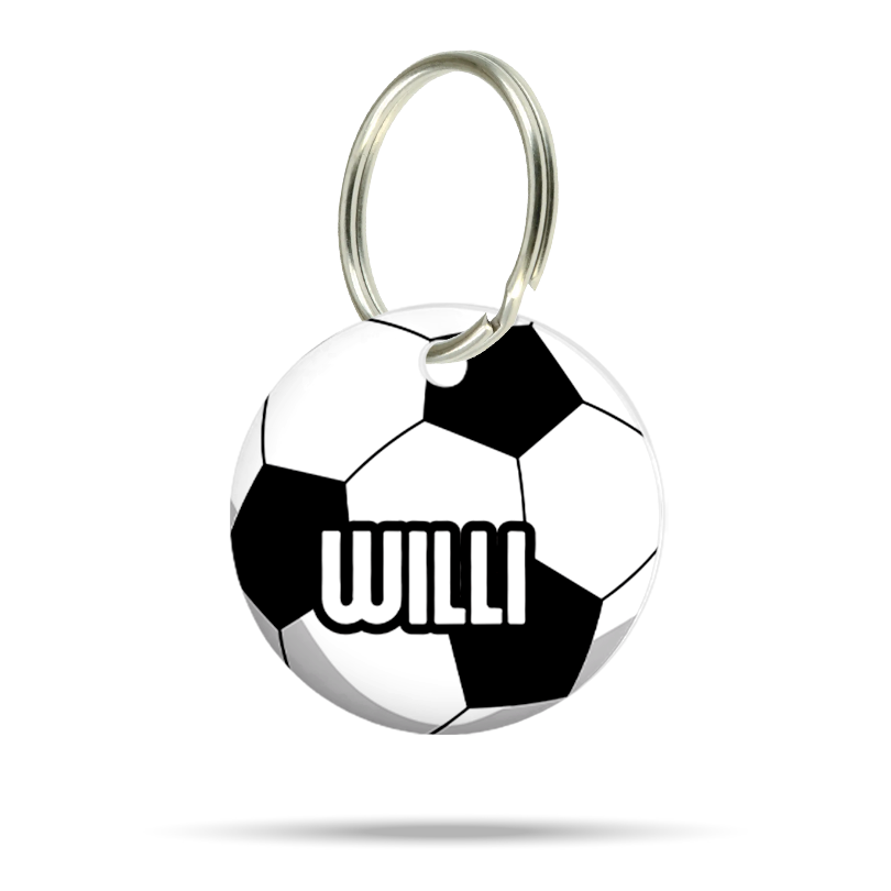 Personalisierte Hundemarke aus Acryl im Fußball Design, leicht, geräuschlos und klimperfrei, sportliches Dog ID Tag