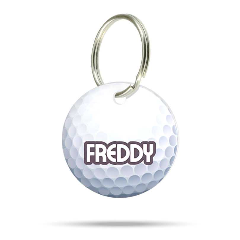 Personalisierte Hundemarke aus Acryl im Golfball Design, leicht, geräuschlos und klimperfrei