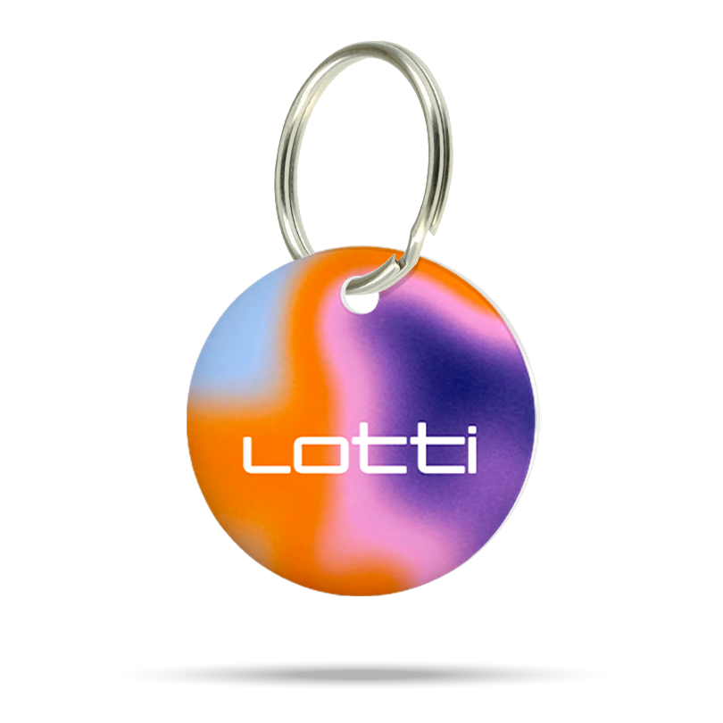 Personalisierte Hundemarke aus Acryl mit Farbverlauf Design, leicht, geräuschlos und klimperfrei, Dog ID Namensschild mit Namen „Lotti“