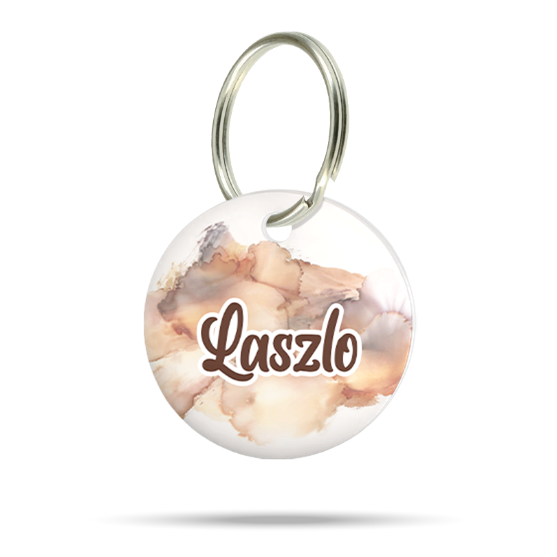 Personalisierte Hundemarke aus Acryl im edlen Marmor Design, leicht, geräuschlos und klimperfrei, Dog ID mit Namen „Laszlo“