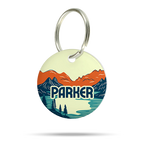 Personalisierte Hundemarke aus Acryl mit Berg- und Meer Design, leicht, geräuschlos und klimperfrei, Dog ID mit Namen „Parker“
