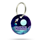 Personalisierte Hundemarke aus Acryl mit Weltraum Design, leicht, geräuschlos und klimperfrei, Dog ID mit Namen „Hanni“