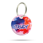 Acryl Hundemarke mit Farbklecks Design, personalisiert, leise und klimperfrei, Namensschild mit Namen „Trudy“