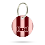 Personalisierte Hundemarke aus Acryl mit roten Streifen, leicht, geräuschlos und klimperfrei, Dog ID mit Namen „Hazel“