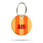 Personalisierte Hundemarke aus Acryl mit orangefarbenem Streifen Design, leicht, geräuschlos und klimperfrei, Dog ID Namensschild mit Namen „Alfi“