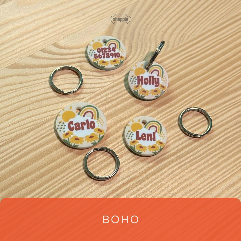 Hundemarke mit Sonne und Regenbogen im Boho Stil