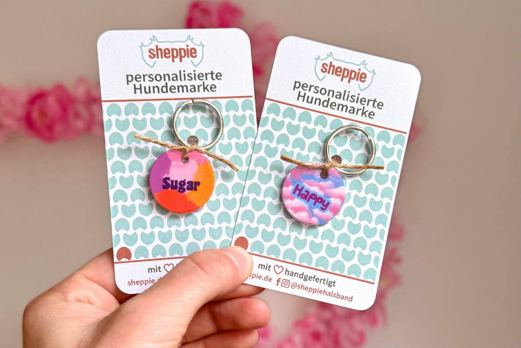 Hundemarken aus Acryl in Pastel und Cloudy Design geräuscharm