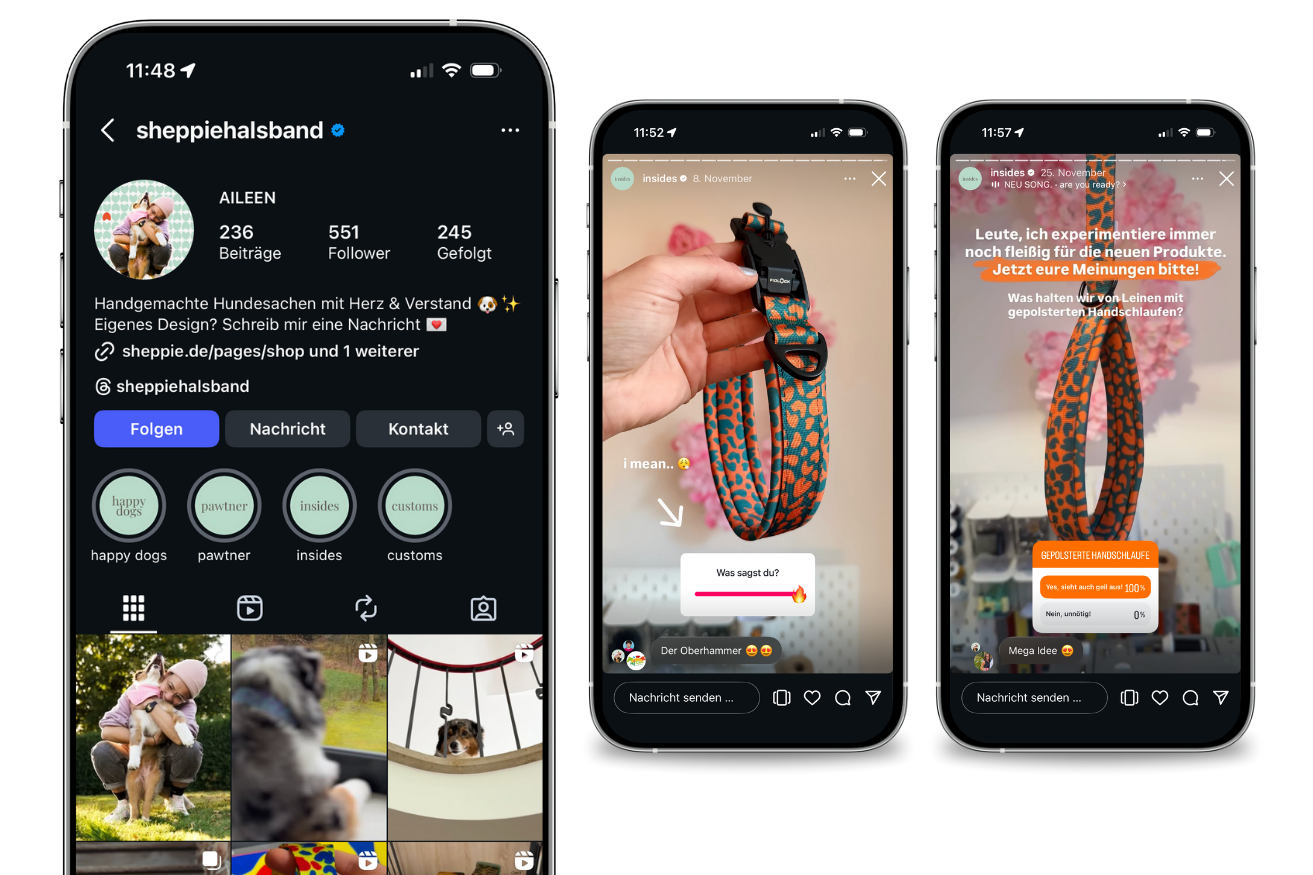 Screenshots mit Instagram Profil mit Sheppie Halsband 