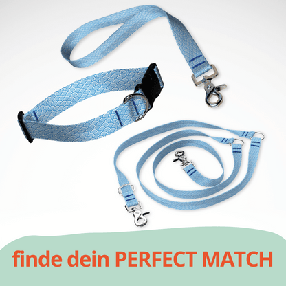 Set aus dreifach verstellbarer Hundeleine und Hundehalsband mit kostenloser Personalisierung mit Scherenkarabiner, Japan Waves