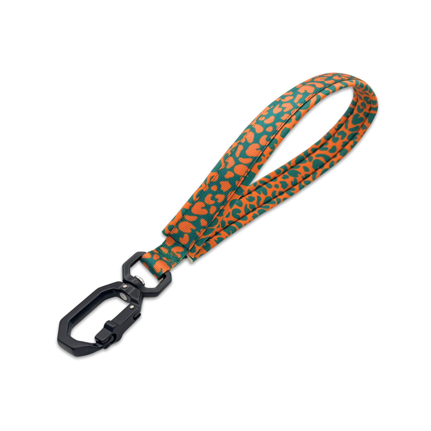 Kurze Hundeleine, Kurzführer, mit Handschlaufe aus Neopren in Leopard Muster Orange Grün