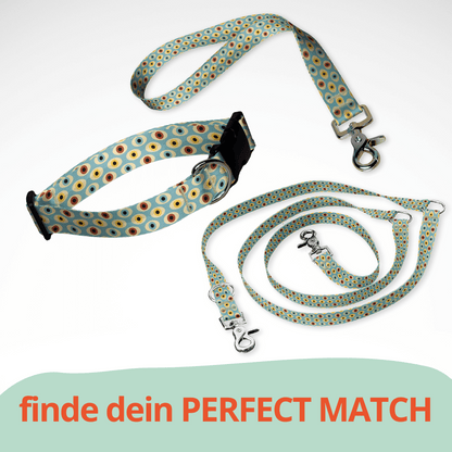 Set aus dreifach verstellbarer Hundeleine und Hundehalsband mit kostenloser Personalisierung mit Scherenkarabiner, Orient mint