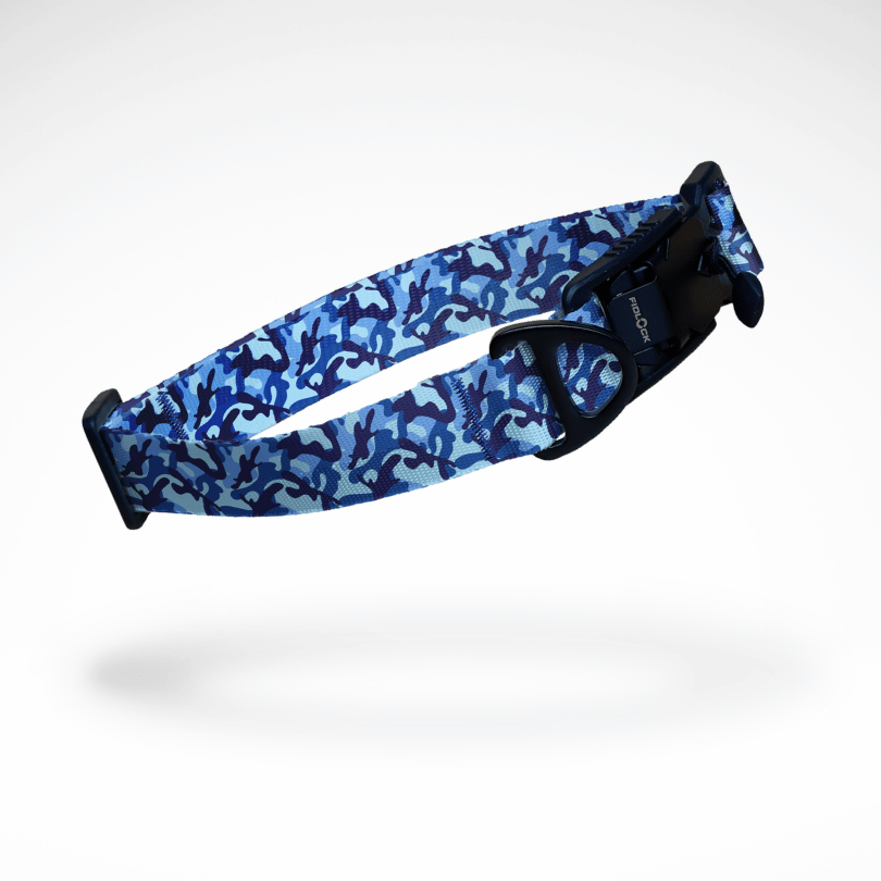 Hundehalsband | Magnetverschluss | FIDLOCK | V-BUCKLE | größenverstellbar | Konfigurator | Blau Camouflage