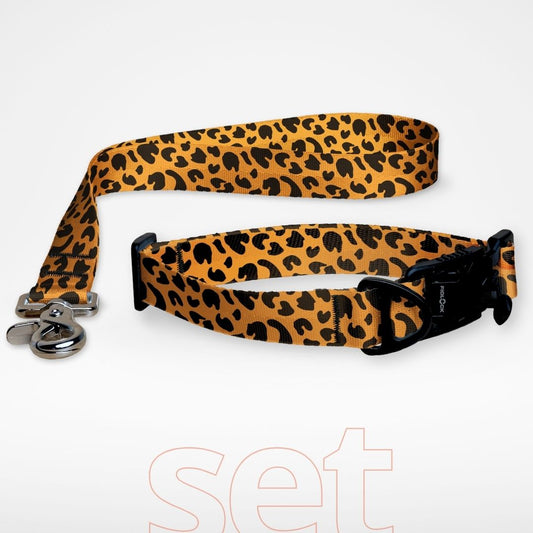 Set FIDLOCK Hundehalsband und kurze Hundeleine Kurzführer mit gratis Personalisierung Leopard