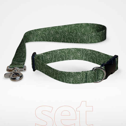 Set Hundehalsband mit Klickverschluss und kurze Hundeleine Kurzführer mit gratis Personalisierung Floral Lines