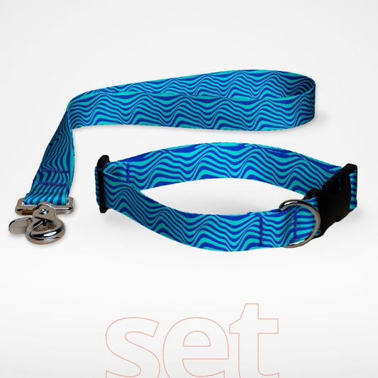 Set Hundehalsband mit Klickverschluss und kurze Hundeleine Kurzführer mit gratis Personalisierung Marine Swirl