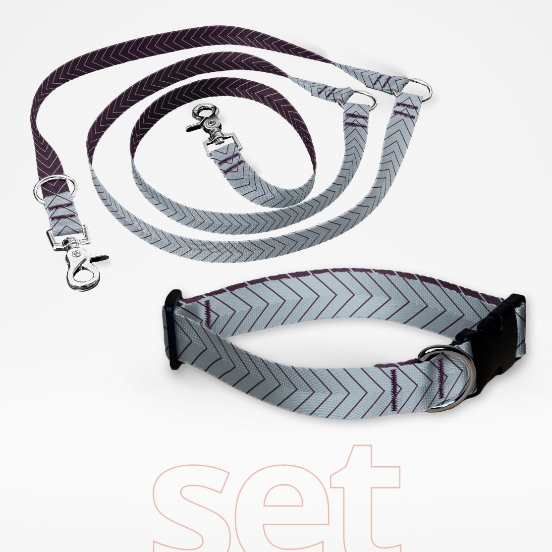 Set Hundehalsband mit Klickverschluss und dreifach verstellbare Hundeleine mit gratis Personalisierung Skyward