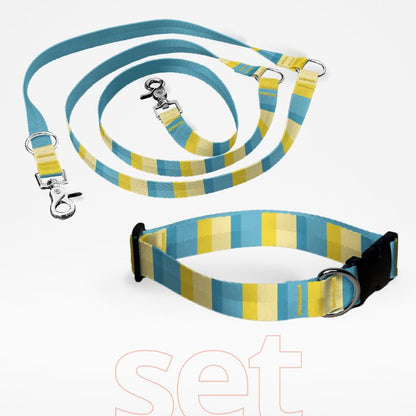 Set Hundehalsband mit Klickverschluss und dreifach verstellbare Hundeleine mit gratis Personalisierung Beach Vibes