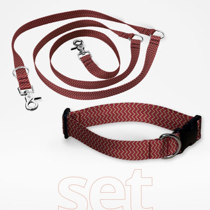 Set Hundehalsband mit Klickverschluss und dreifach verstellbare Hundeleine mit gratis Personalisierung Zigzag